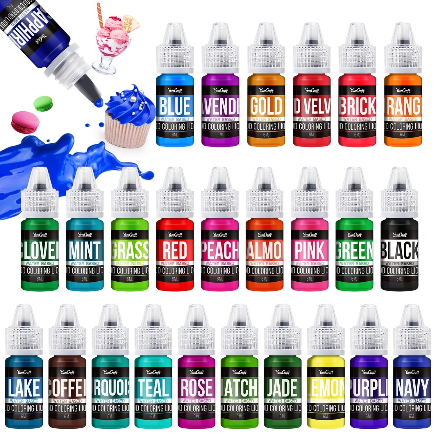 Colorant alimentaire - 20 couleurs colorant alimentaire liquide hautement concentré pour gâteaux, pâtisserie, œufs de Pâques, boissons - colorant alimentaire sans sucre pour fondant, glaçage, slime, décoration de gâteaux - 10 ml chacun