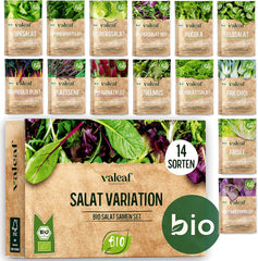BIO Salat Samen Set - 14 Sorten Salatsamen Aus Biologischem Anbau I Samenfestes Salat Saatgut I Bio Salat Set Für Balkon, Garten Und Hochbeet I 14Er Saatgut Gemüse Inkl. Gemüsesamen Alte Sorten