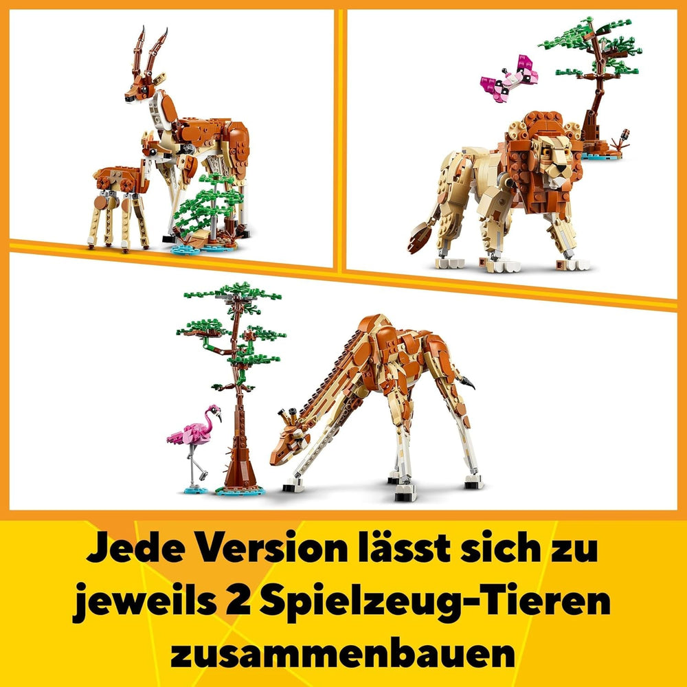 LEGO Creator 3In1 Animal Safari, set créatif avec figurines d'animaux, 3 options de construction : girafe, gazelle et lion jouets, animaux jouets pour filles et garçons, cadeau naturel pour les enfants à partir de 9 ans 31150 Jeux de construction Beuche den LEGO-Store