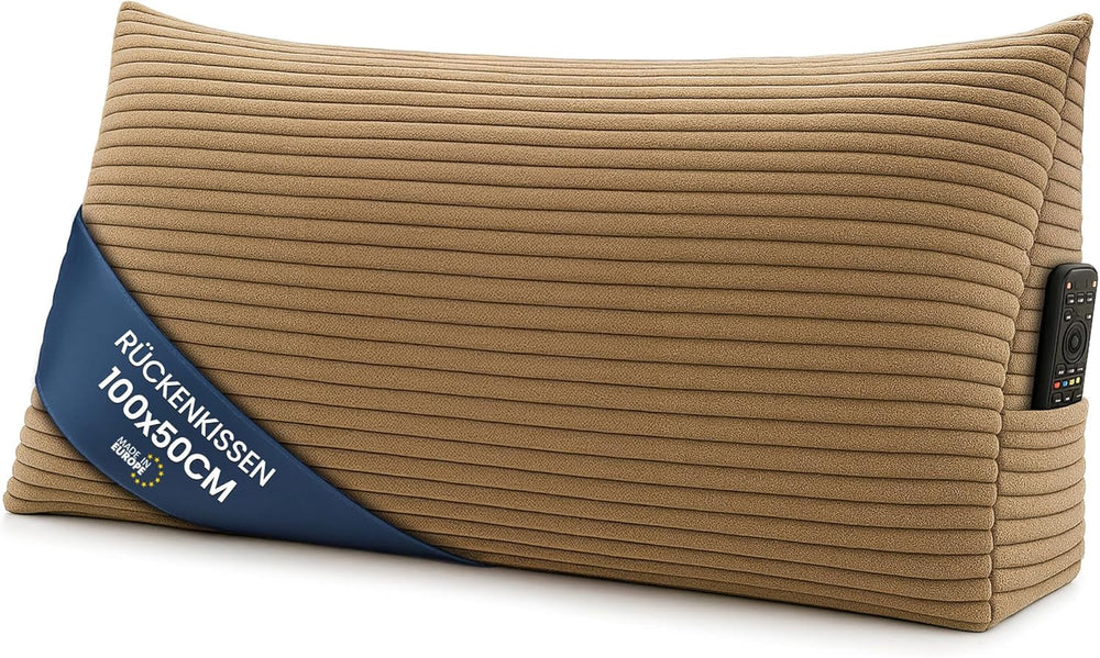 Pernă pană, pernă spătar, pernă din catifea reiată, lățime 70 cm - pernă de citit pentru pat, canapea și canapea, pernă canapea mare, pernă de perete, pernă canapea, pernă de citit, pernă suport pentru spătar, gri deschis