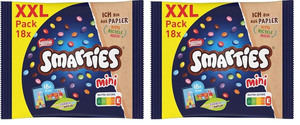Nestlé SMARTIES Mini sachets XXL, lentilles couleur chocolat, idéales à partager et à déguster en famille et entre amis, couleurs naturelles, emballage recyclable, lot de 2 (1 x 259 g)