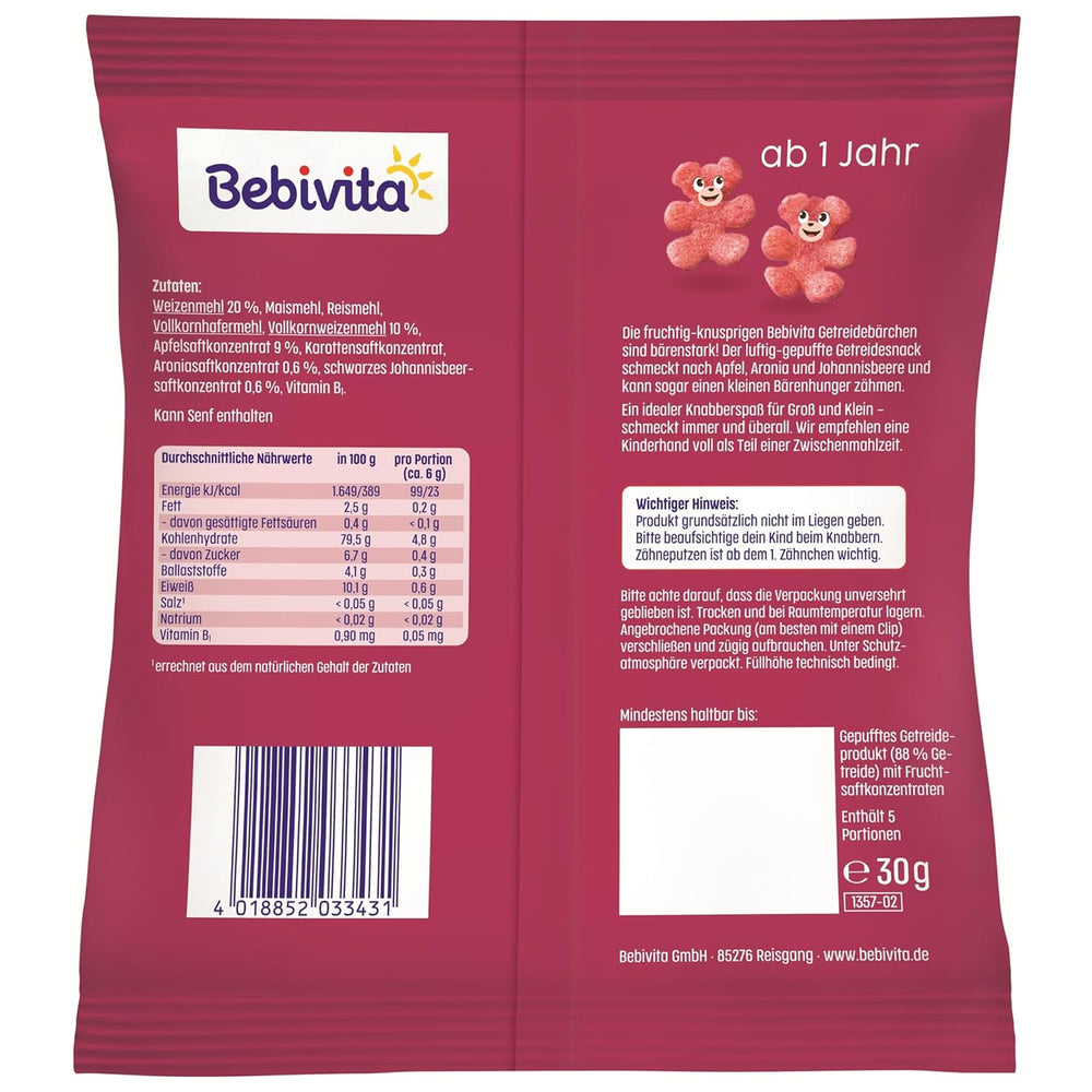 Oursons aux céréales aux superfruits (9 x 30g) – snacks pour enfants à partir de 1 an, sucrés uniquement avec des fruits, idéal amusant pour toute la famille