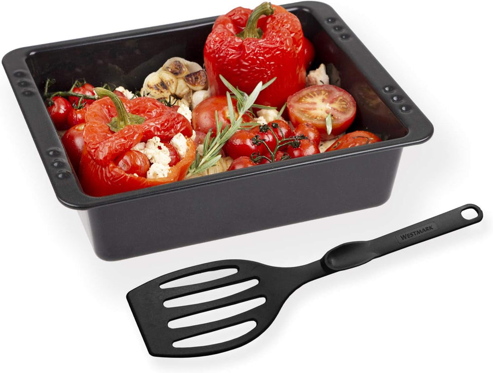 Chg SET 341-46-60 Extra Tiefe Ofenform (7,0 Cm) "Emaille" Mit Profi-Pfannenwender", Schwarz Gesprenkelt Moules et plaques pour la pâtisserie Naty Shop