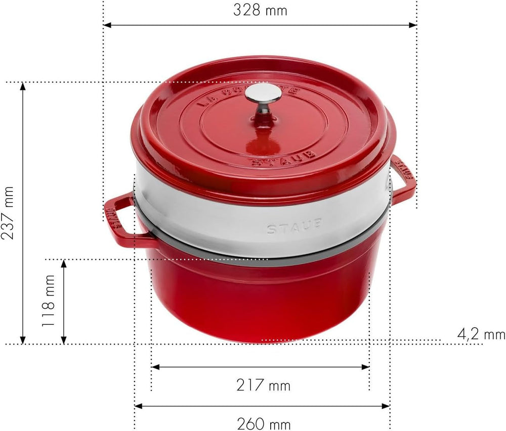 STAUB Gusseisen Bräter/Cocotte, Mit Dämpfeinsatz Aus Edelstahl, Rund 26 Cm, 5.2 L, Aromaregen Funktion Für Optimale Befeuchtung, Für Alle Herdarten Inkl. Induktion & Backofen, Kirschrot, Rot Moules et plaques pour pâtisserie Naty Shop