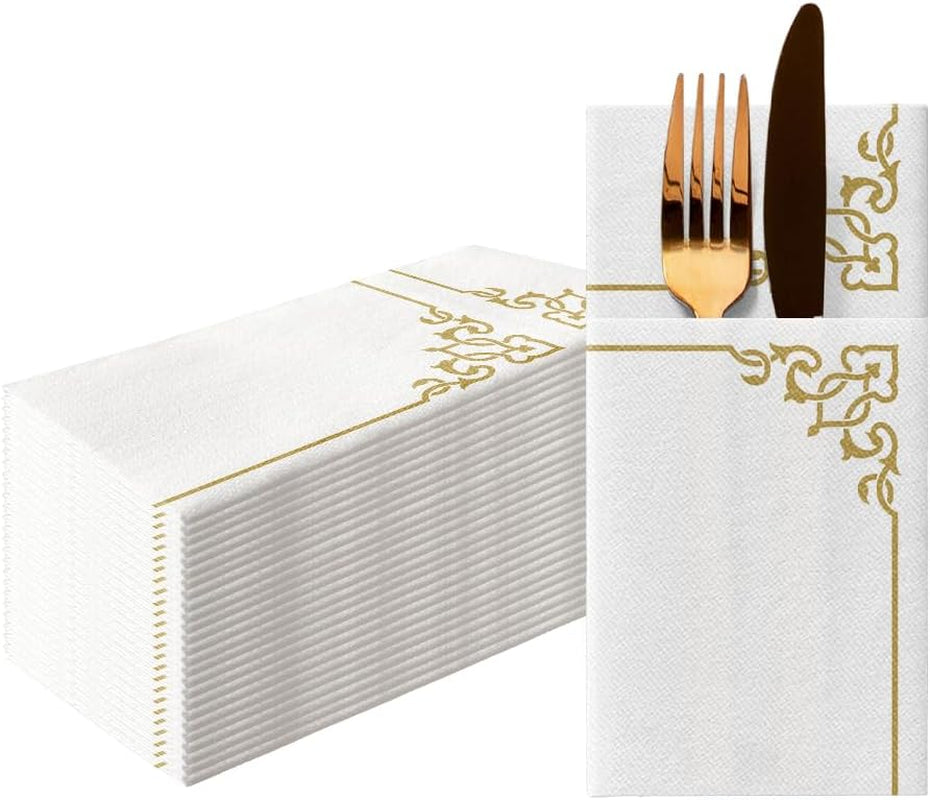 PAW - Șervețele pentru tacâmuri Airlaid - Fabric-like (1/8 fold) | 25 bucăți | Ideal pentru nuntă, botez, comuniune, aniversare | Saci de șervețele pentru tacâmuri | Bej