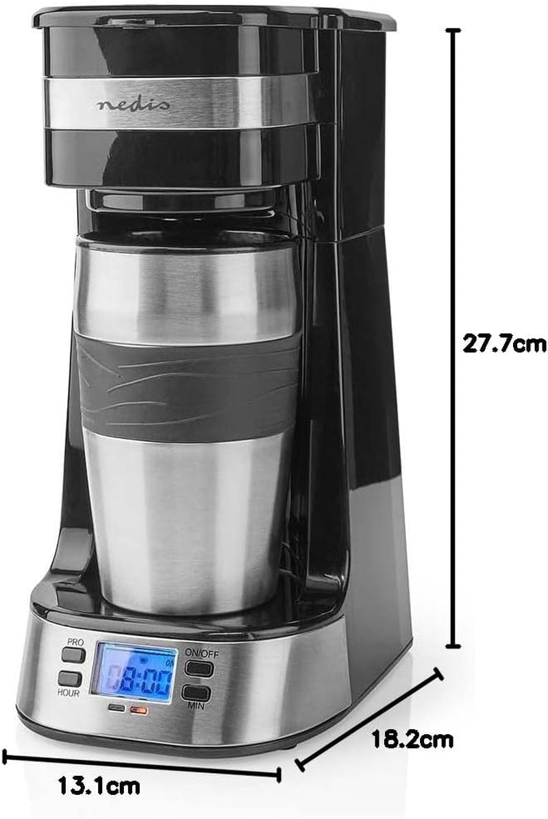 NEDIS Espressor - Café Filtré - 0,4 l - 1 Tasse - Minuteur - Noir / Argent