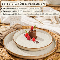 SÄNGER Rio Crème | Service de table en grès 18 pièces pour 6 personnes, comprenant 6 assiettes plates, 6 assiettes à dessert et 6 bols | LA COLLECTION VALEUR