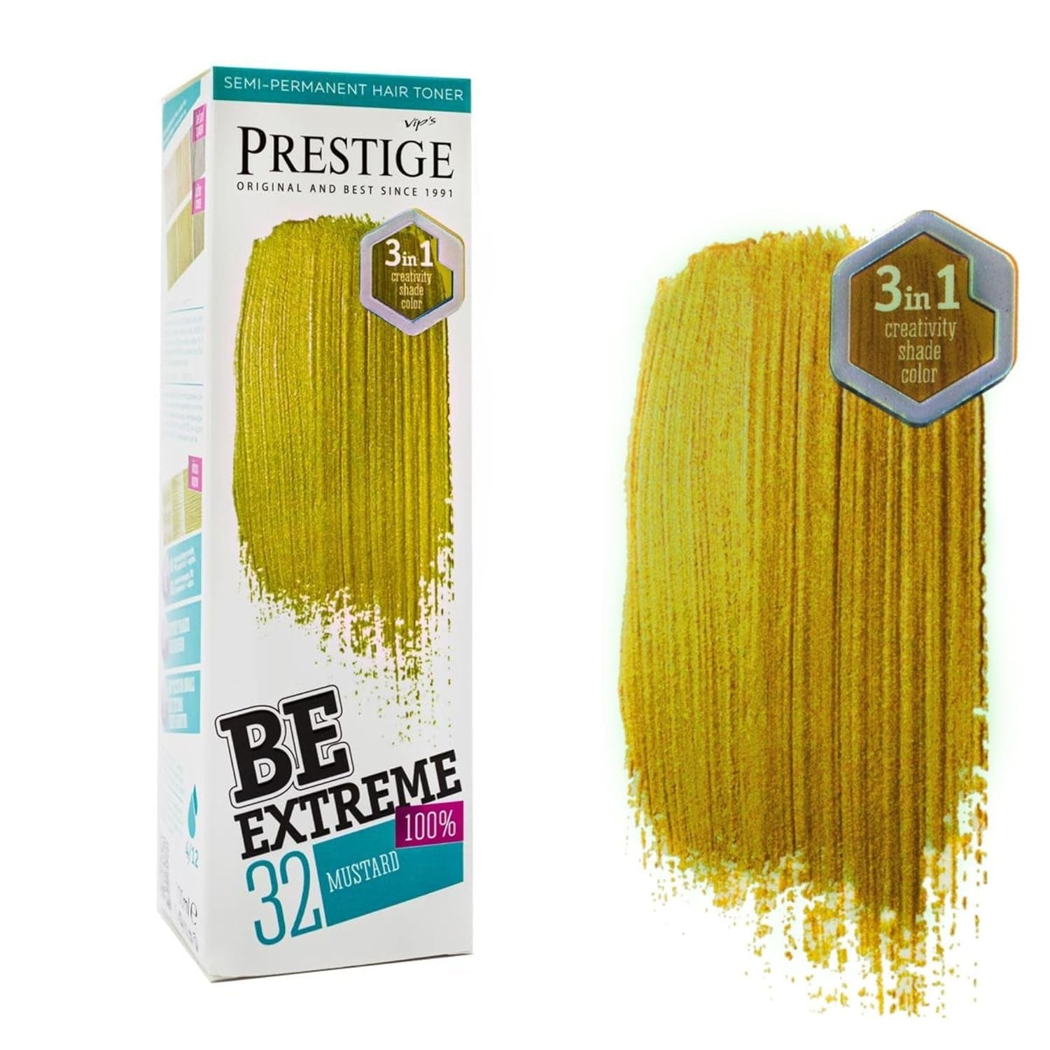 Vip's Prestige Be Extreme | Tonic semipermanent pentru păr 50 Wild Green | Pigment pur | Adaugă culoare părului vopsit sau cărunt | Rezultat temporar | Fără amoniac, fără parabeni, fără PPD Vopsea pentru par Naty Shop 32 Muștar