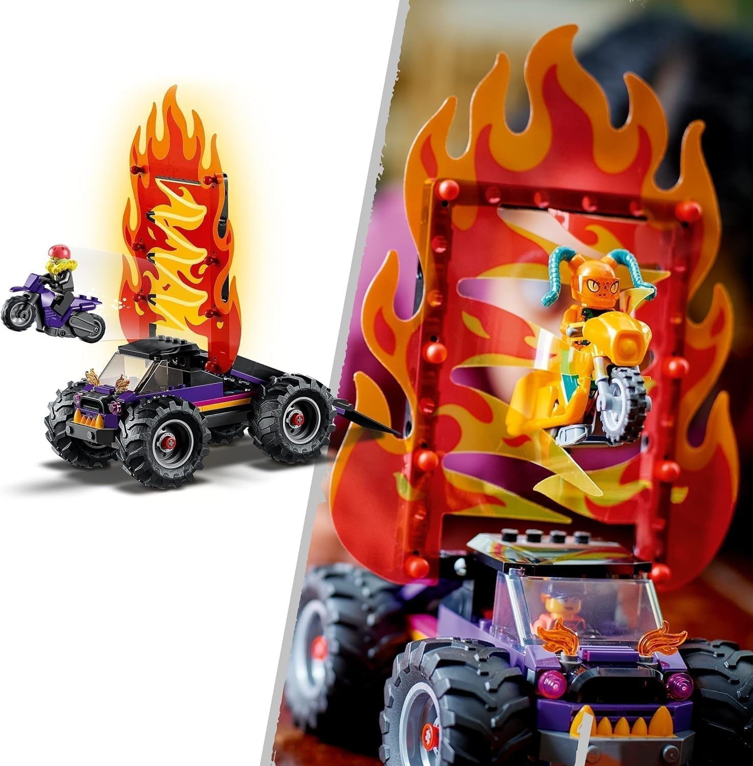 LEGO 60339 City Stuntz Stuntz Show Double Looping Set, Incl. rampă, monster truck, 2X motocicletă și 7 minifigurine, jucărie pentru copii cu vârsta peste 7 ani Seturi de constructie Besuche den LEGO-Store