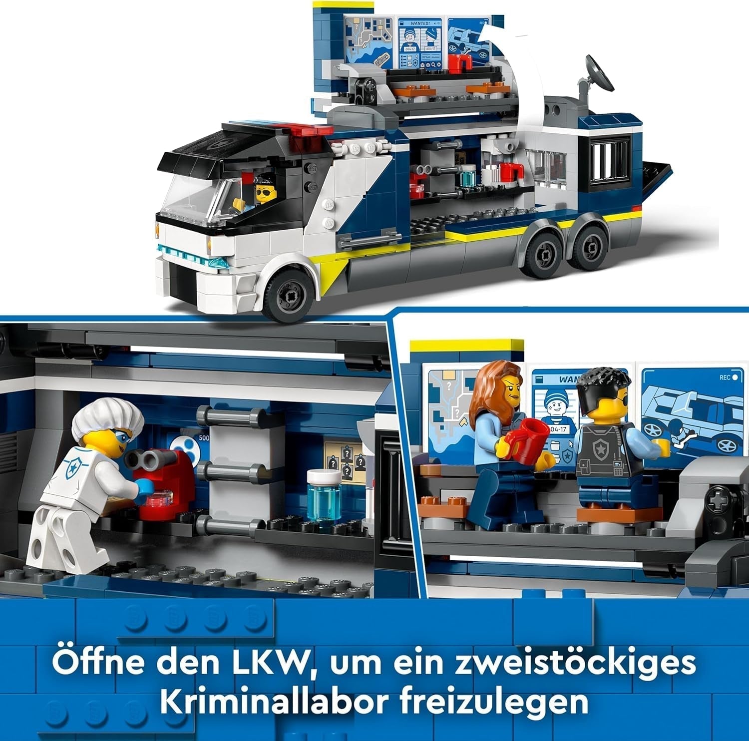 LEGO City Camion de police avec laboratoire, ensemble de police quad et camion jouet pour enfants, cadeau pour garçons et filles à partir de 7 ans, plus 5 figurines - 2 policiers, 1 scientifique et 2 escrocs 60418 Jeux de construction Beuche den LEGO-Store