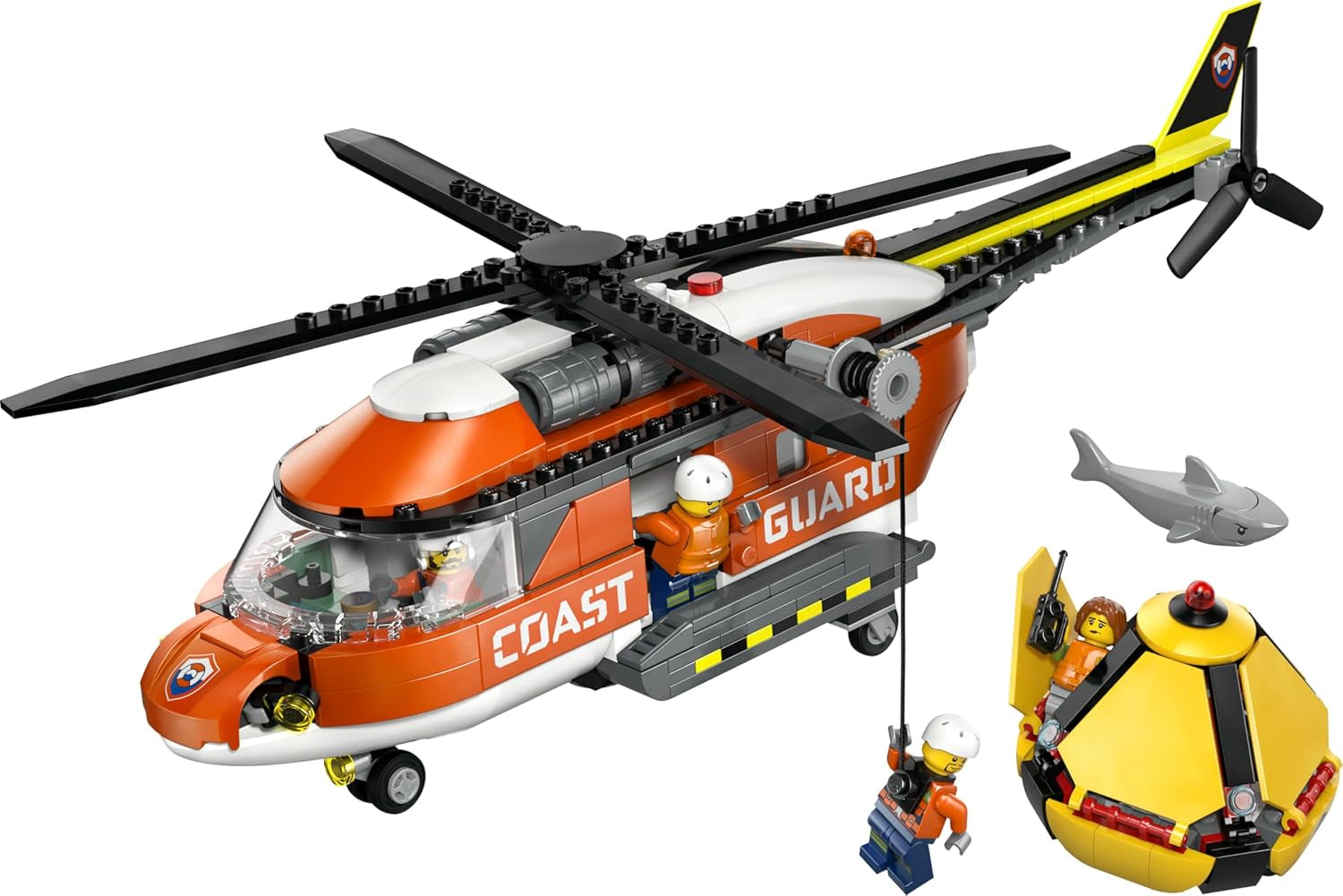 LEGO City Hubschrauber der Küstenwache - Spielzeug Einsatzfahrzeug - Modellbau mit Schiebetüren, Winche, 4 Minifiguren und Hai Figur - Geburtstagschenken für Jungen ab 7 Jahren - 60503