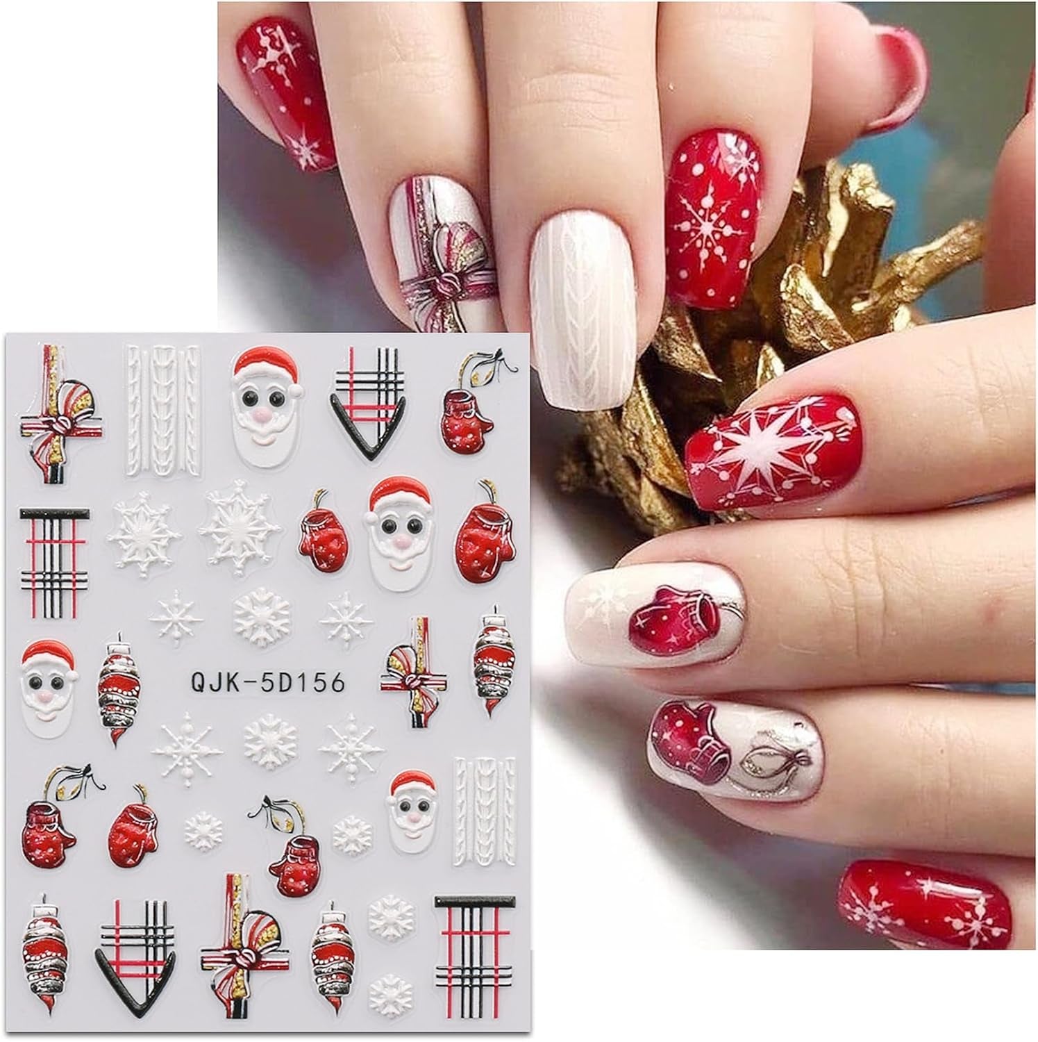 JMEOWIO 3D Nagelsticker Weihnachten Nail Art Sticker Selbstklebend Nagelaufkleber 5D Stereoskopisch Schneeflocke Xmas Winterurlaub Niedlich Dekoration Nageldesign Zubehör 4 Blatt