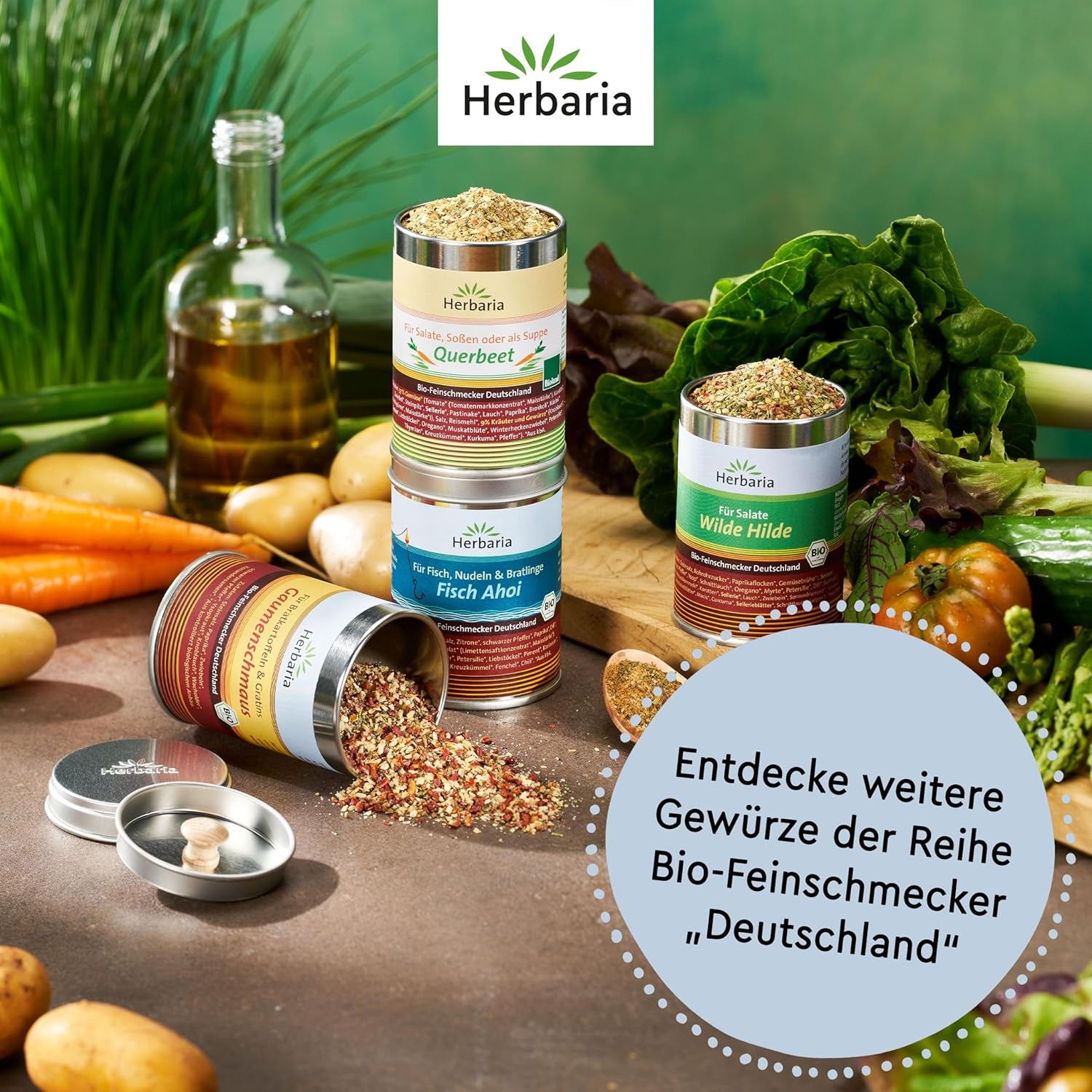 Herbaria Himmel auf Erden bio 100g M-Dose – Fertiges Bio-Gewürzsalz für Rind-, Kalb- und Schweinefleisch als Braten or Kurzgebratenes – in nachhaltiger Aromaschutz-Dose