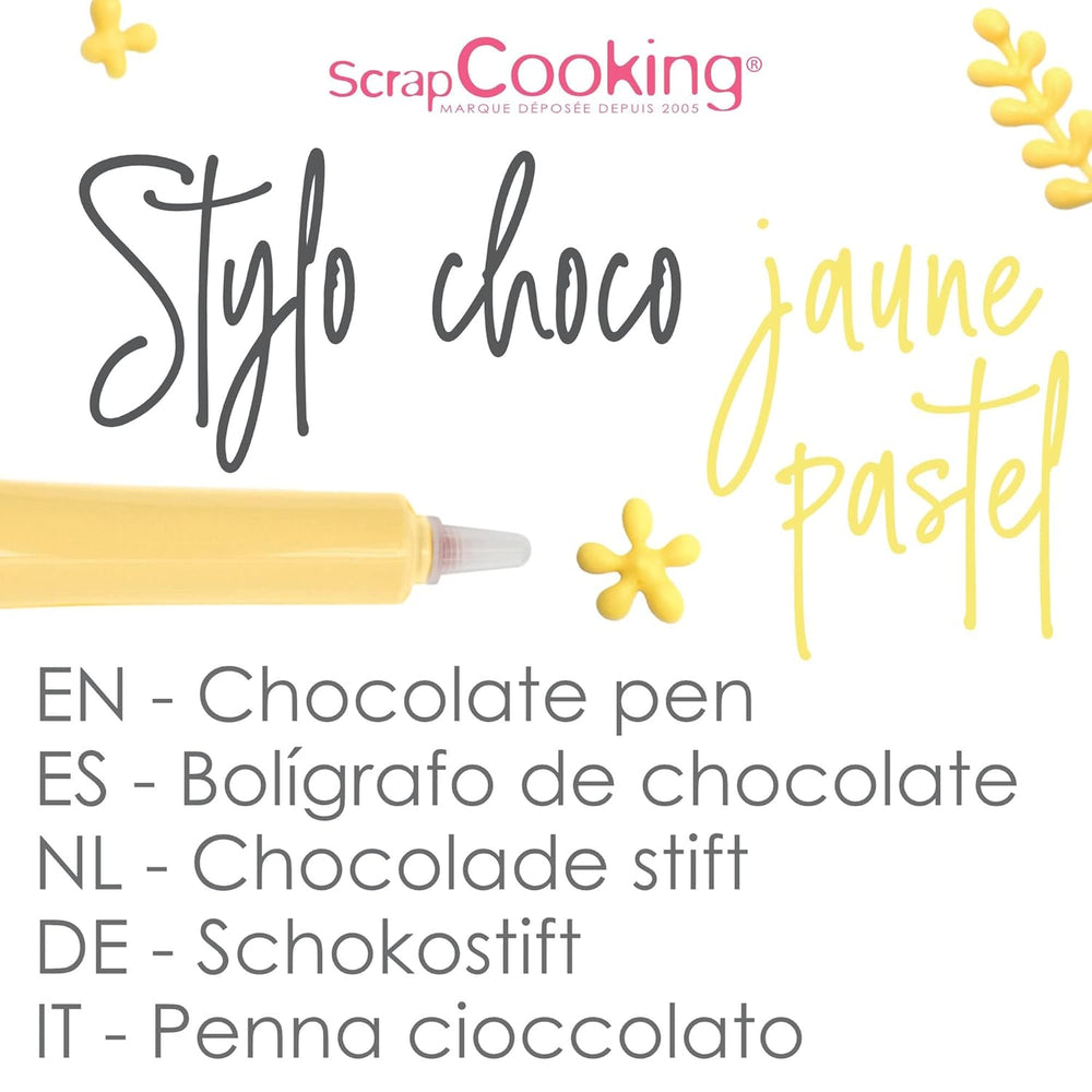 Scrapcooking - Stylo à Sucre Jaune Pastel - Sucre d'Écriture Jaune 25 g - Stylo à Sucre Comestible Décoratif - Écriture et Dessin - Etiquetage Fondant, Glaçage, Gâteaux - 6804