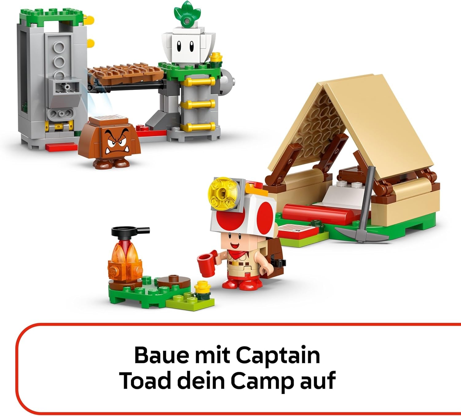 LEGO Super Mario Captain Toad-Camp- Interaktives Spielzeug mit 3 Figuren - Gumba, Zelt & einstürzender Brücke - Kinder Mitbringsel - Spielset - Gamer Geschenk für Jungen & Mädchen ab 6 Jahren - 72040