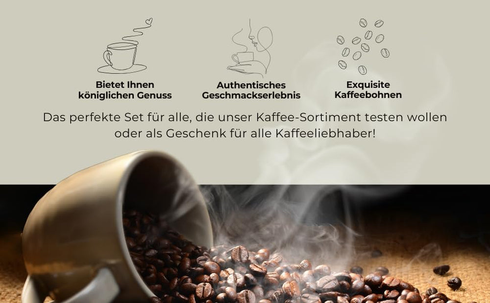 Ensemble Probierset Café et Expresso | Ganze Bohne ou Gemahlen – 6 sortes de café et expresso | Aromatisch & Vollmundig Perfekt zum Testen ou als Geschenk