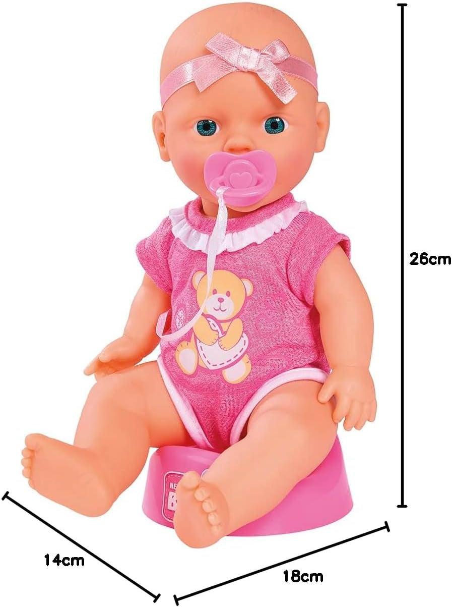 Simba 105030069 - New Born Baby Puppe, Vollvinylpuppe mit Trink- und Nässfunktion, mit Geburtsurkunde und Zubehör, 4 Teile, 30cm, Babypuppe, ab 3 Jahre