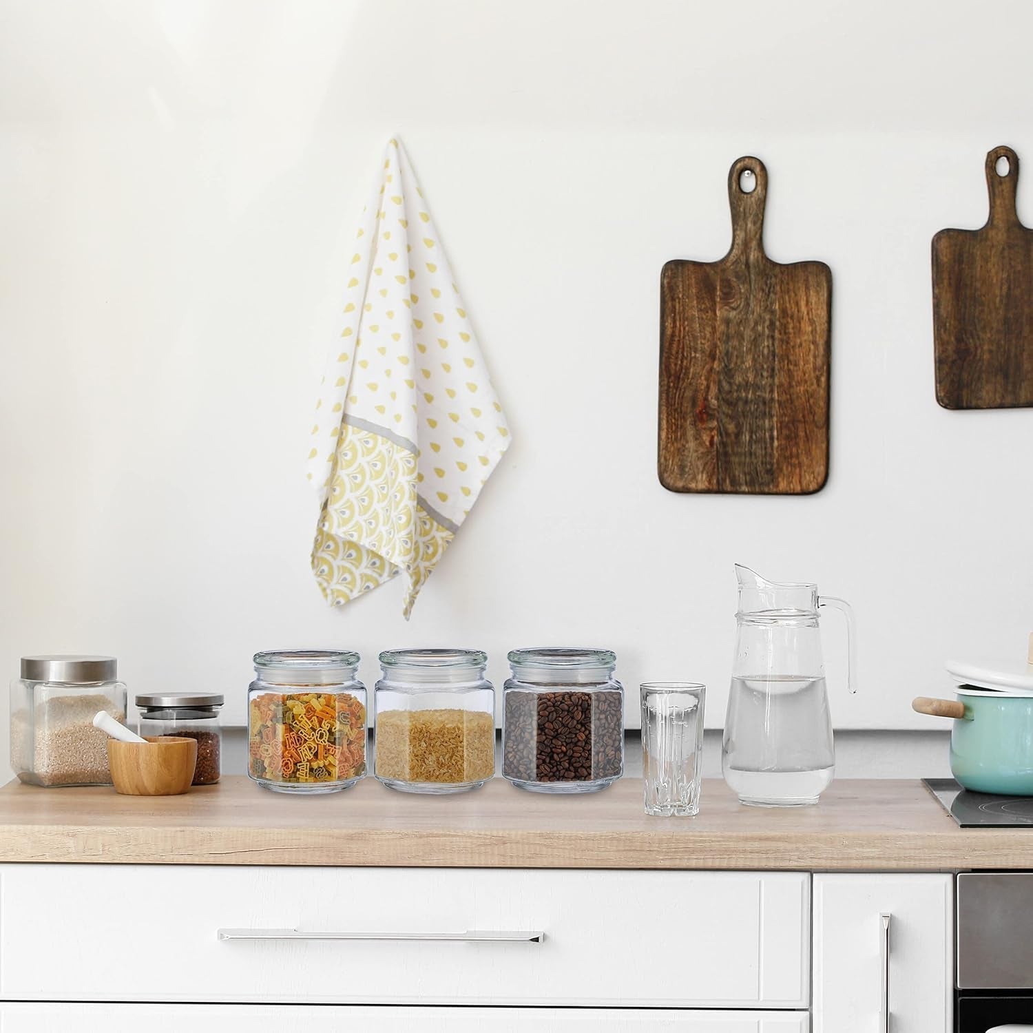 Lot de 6 bocaux de conservation Relaxdays avec couvercles, bocaux de conservation octogonaux en verre de 1,3 L, contenants hermétiques en verre, boîtes de conservation transparentes Naty Shop