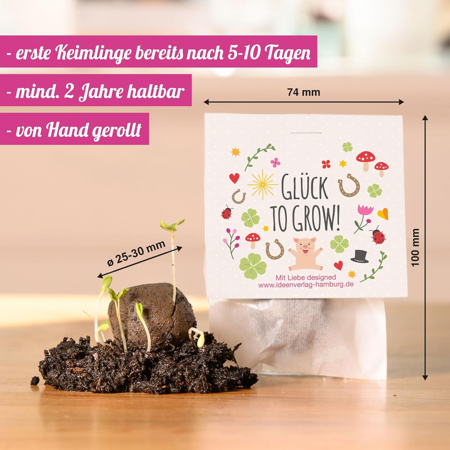 10x "Glück to grow" Semenbomben als Glückbringer 2026 & Blumensamen Geschenk | Mitbringsel Erwachsene & kleine Gastgeschenke Silvester - Kleeblatt Glückbringer Prüfung - inkl. Ensemble de cartes-cadeaux