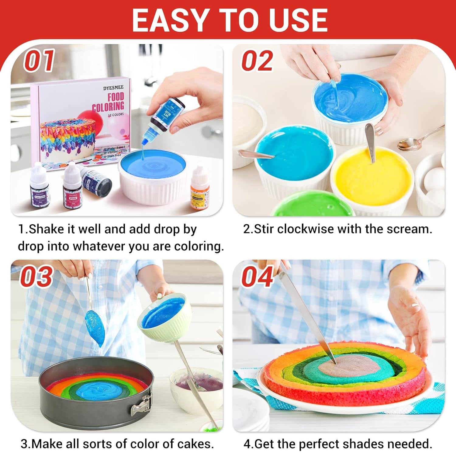 Colorant alimentaire liquide – 12 couleurs colorant alimentaire hautement concentré pour la pâtisserie, les boissons, les macarons, le fondant, la décoration de gâteaux, ensemble de colorants alimentaires pour savons, slime, travaux manuels (6 ml chacun)