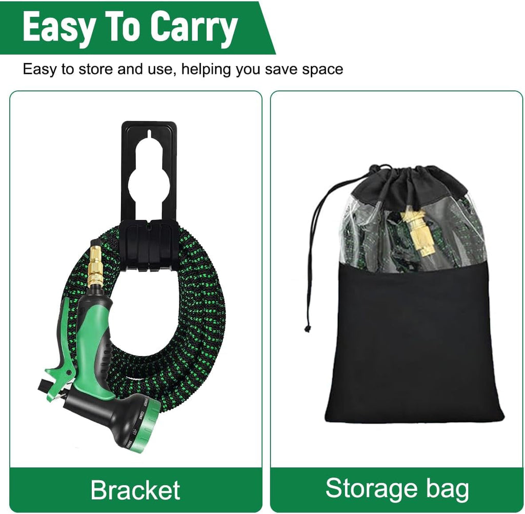 Furtun flexibil de grădină 30m/100ft verde, cu duză de pulverizare și conectori din alamă de 3/4" și 1/2", furtun de apă extensibil cu 10 funcții, extensibil de 3 ori, fără îndoituri, pentru grădină, podea, terasă, mașină