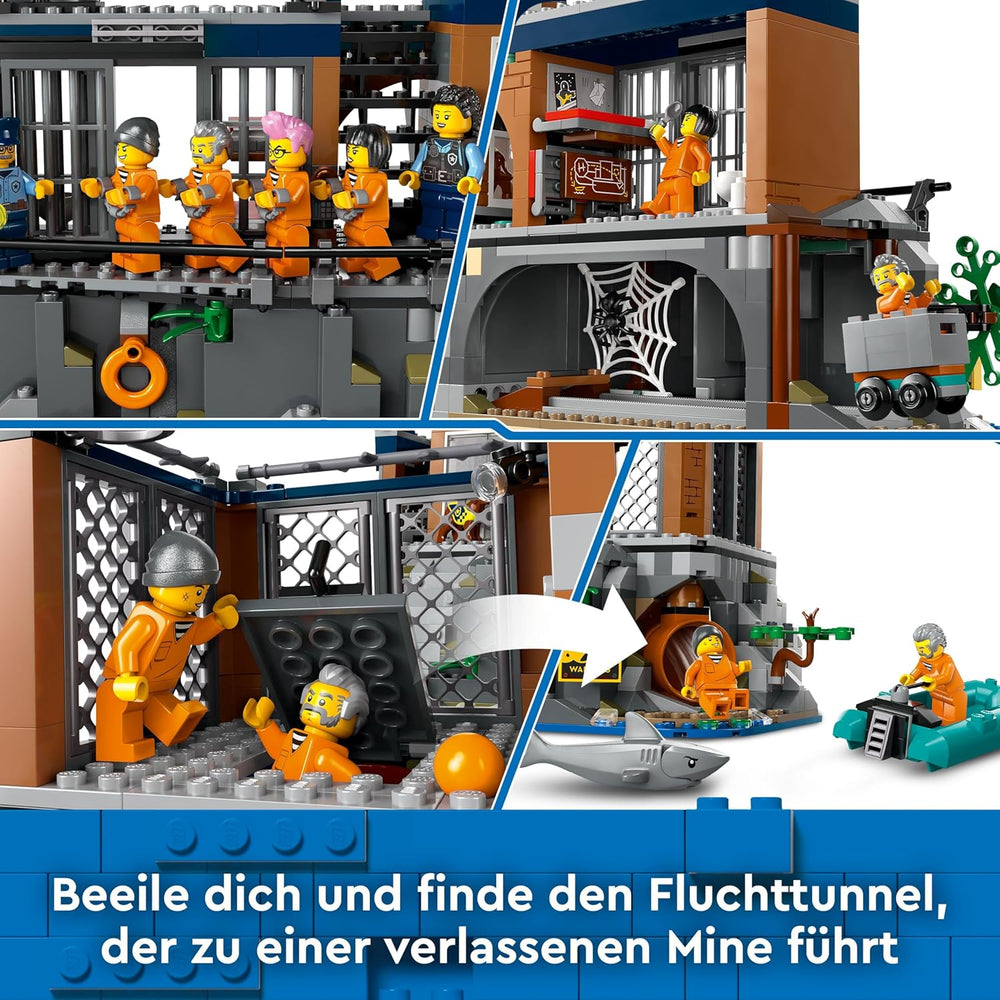 LEGO City Poste de police sur l'île-prison, jouet de police avec hélicoptère, botte et Hai, ensemble avec 7 figurines et chien, cadeau d'anniversaire pour garçons et filles à partir de 7 ans 60419