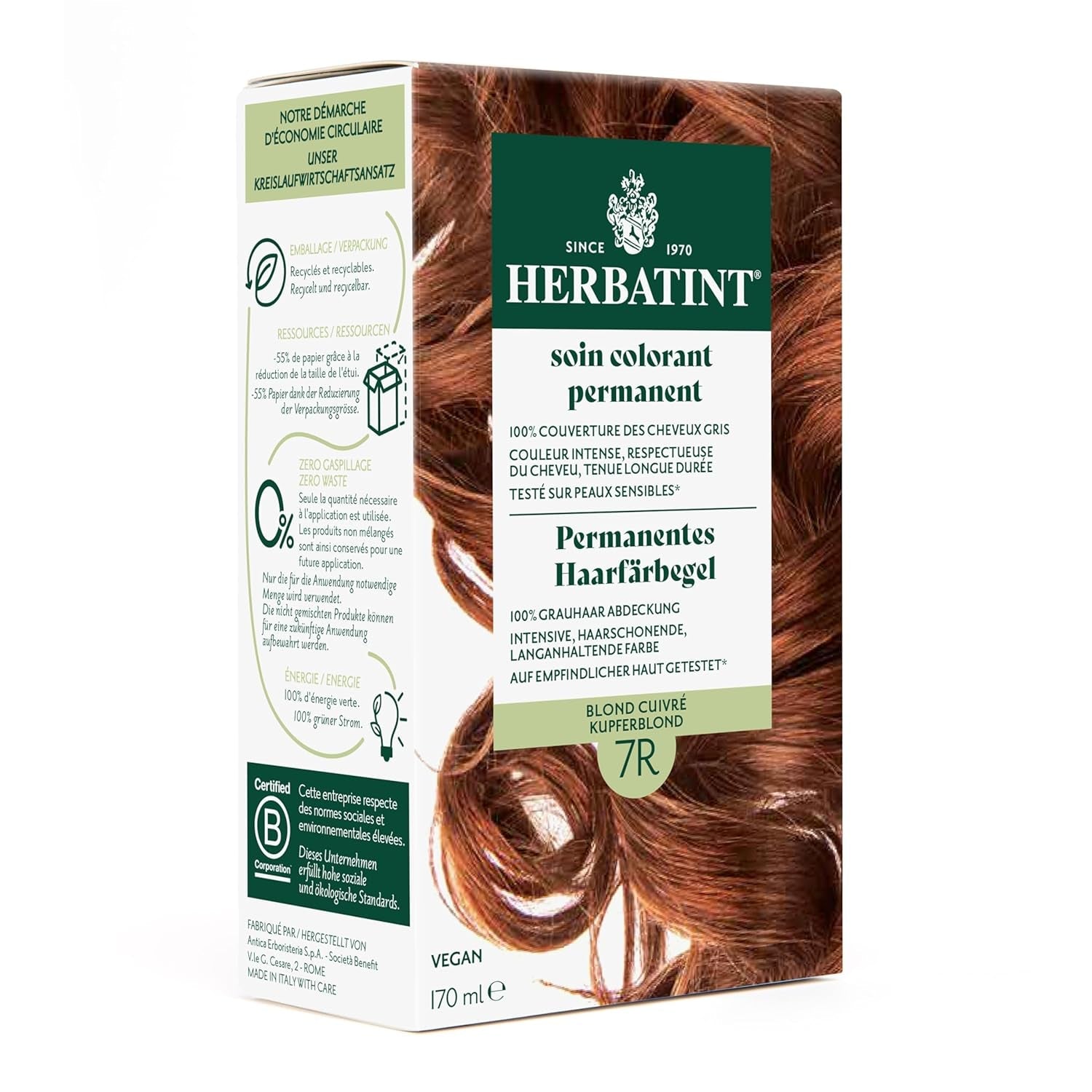 Gel colorant capillaire permanent 6N blond foncé - 170 ml I Sans ammoniaque, couverture à 100% des cheveux gris I Testé sur peaux sensibles, aux 8 extraits de plantes