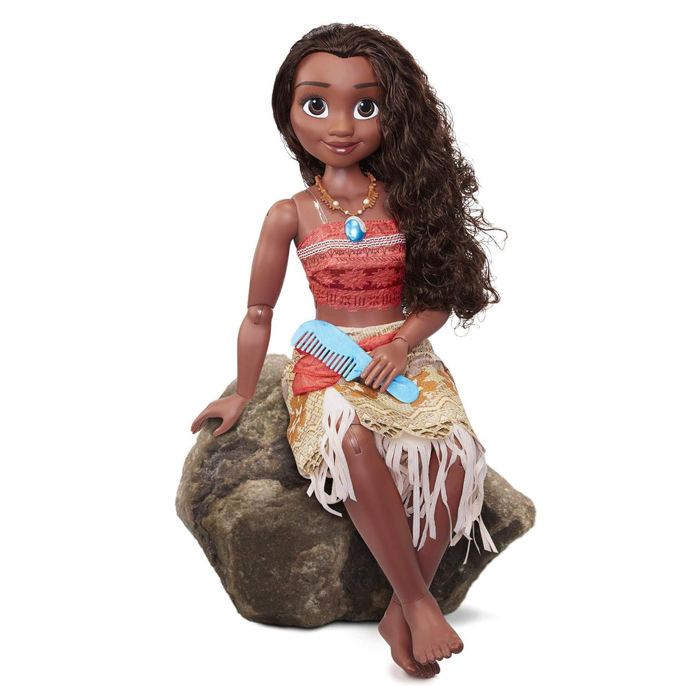 Disney Princess Moana 80 cm Poupée de jeu par Jakks Pacific Poupée mobile avec brosse pour peigner ses boucles ondulées Robe inspirée du film Collier pendentif détachable Poupées Naty Shop