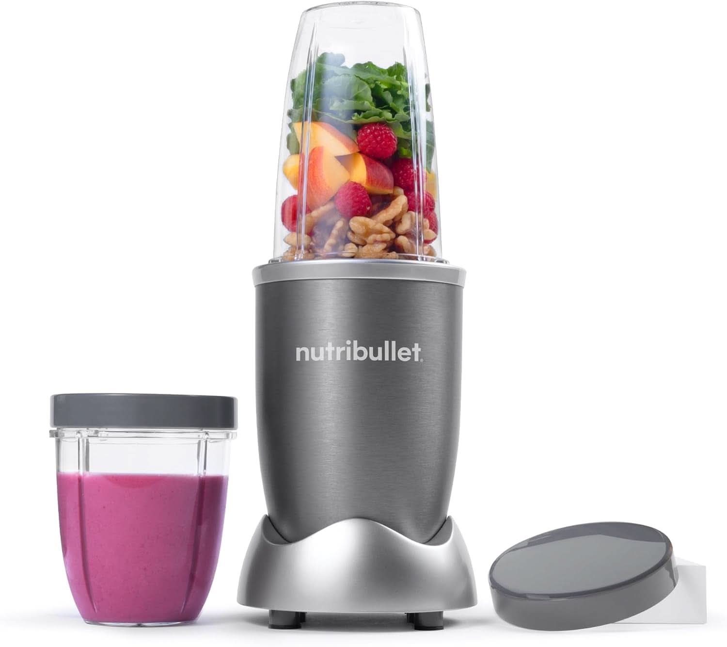 Nutribullet Original, mixeur électrique, mélangeur à smoothie, mixeur à smoothie, machine à smoothie, 600 W, simple et rapide dans l'alimentation, compact, léger pour les repas, NB603DG Bucatarie Naty Shop Grau Verpackung Mit Zubehör