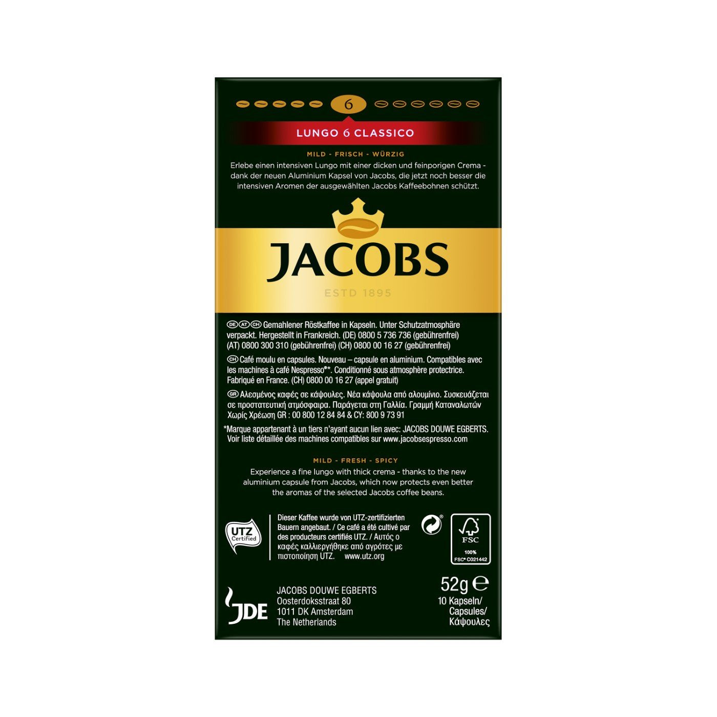 Jacobs Kapseln Lungo Intenso, Intensität 8 & Kapseln Lungo Classico, Intensität 6, 100 capsules de café compatibles Nespresso®*, 10er Pack, 10 x 10 Getränke