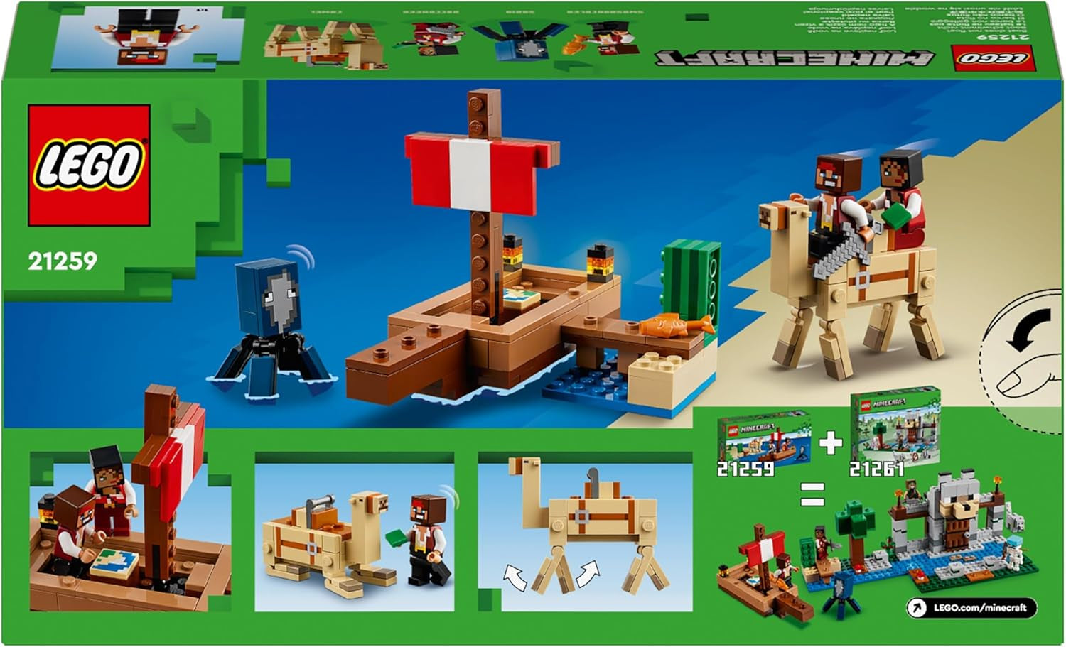 LEGO Minecraft Le bateau pirate Voyage Figurine de pirate calamar et chameau Jouet de construction de bateau Jeu de rôle Cadeau pour garçons et filles de 8 ans 21259 Ensembles de construction Besuche den LEGO-Store
