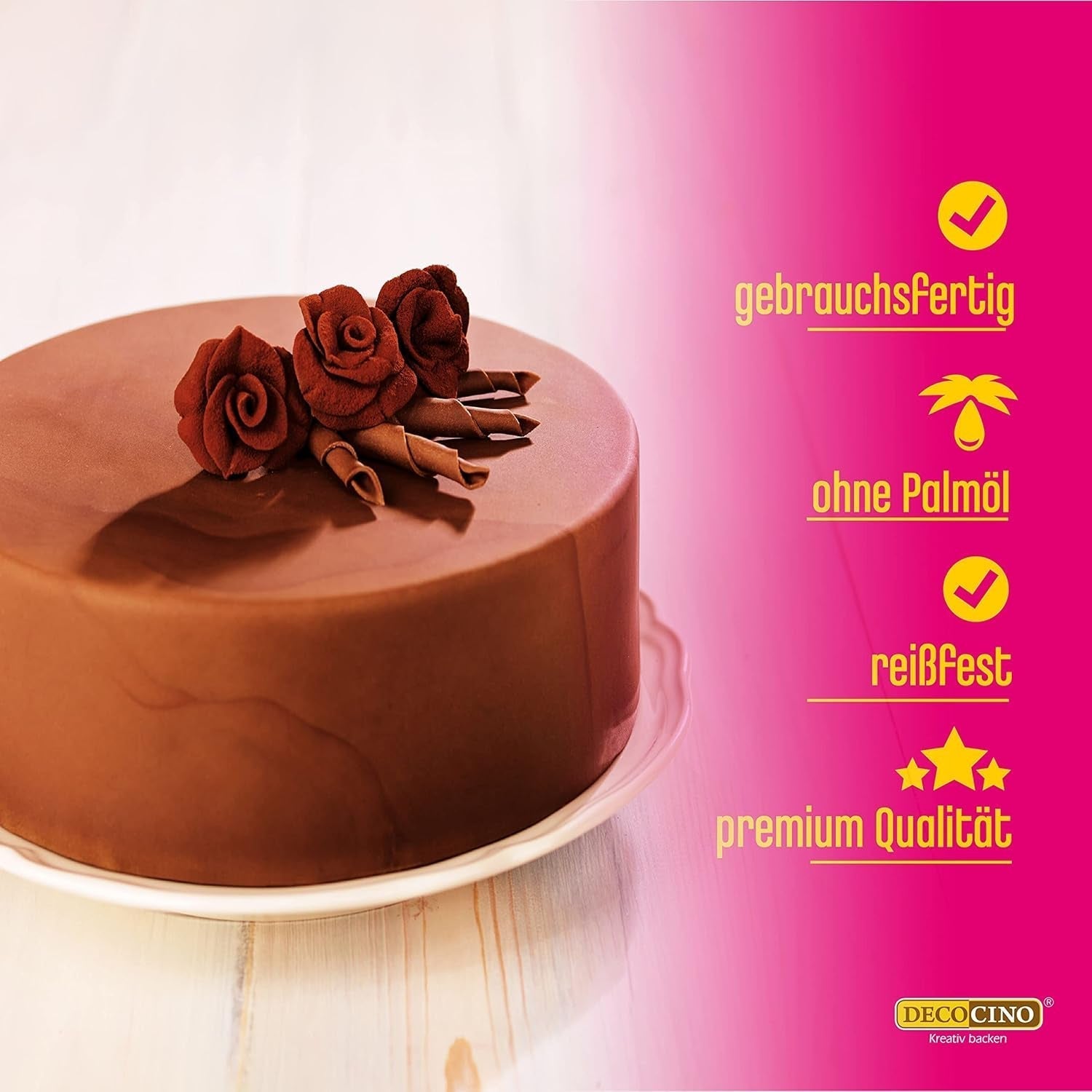 DECOCINO Fondant Schoko – 250 g – Idéal pour verzieren von Kuchen, torten, cupcakes – Palmölfrei & Vegan Glazes et Decor Naty Shop