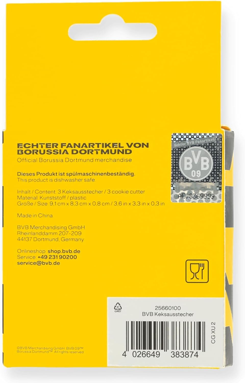 BVB Lot de 3 moules à biscuits, produit officiel du Borussia Dortmund, passe au lave-vaisselle, jaune