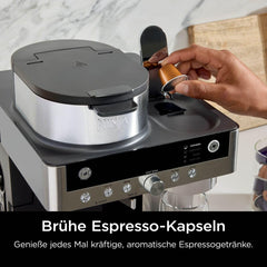 Ninja Prestige Cafetière filtre 2 en 1 avec capsules et mousseur à lait intégré, pour latte, café glacé et Flat White, noir CFN802EU