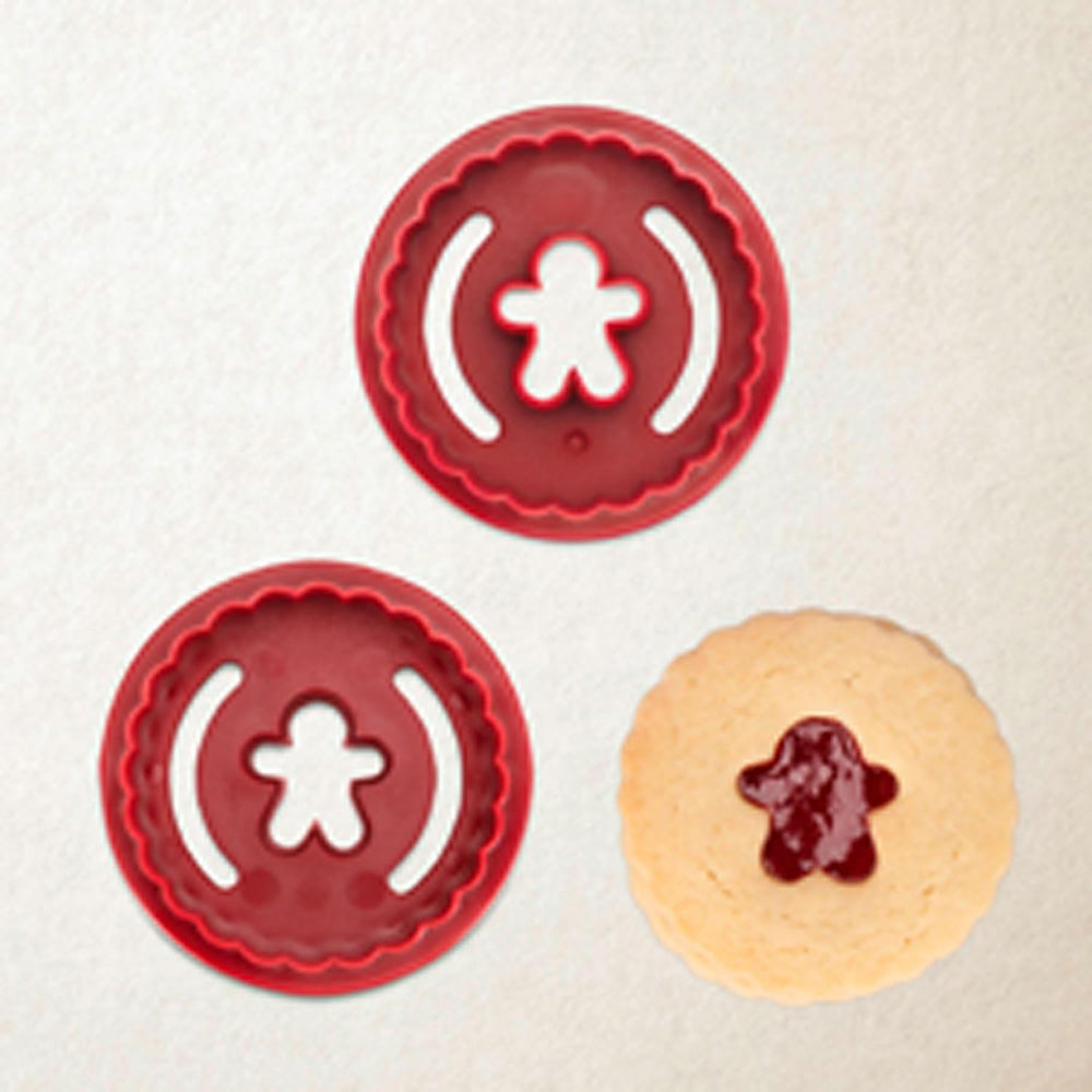 Städter Linzer Moule à biscuits bonhomme en pain d'épices, ondulé, double face, plastique ABS, rouge, diamètre: 5,5 cm, hauteur: 3 cm, 954145