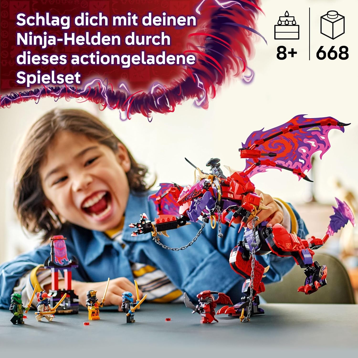LEGO NINJAGO Chaosdrache Donnerzahn - Jeu avec 6 figurines Ninja - Jeu de rôle pour les jeunes et les filles à partir de 8 ans - Jeu pour la série TV Aufstieg der Drachen 71832