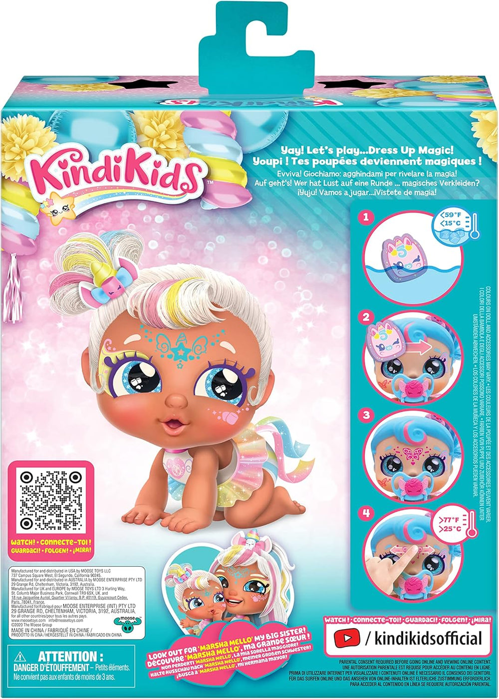 Baby Sister-Puppe Mini Mello als Einhorn, 1 Chiot avec sucette Spielzeug et Zauberschwamm pour magische Gesichtsbemalung. Grande, scintillante Augen, biegsame Arme und Beine, 50275