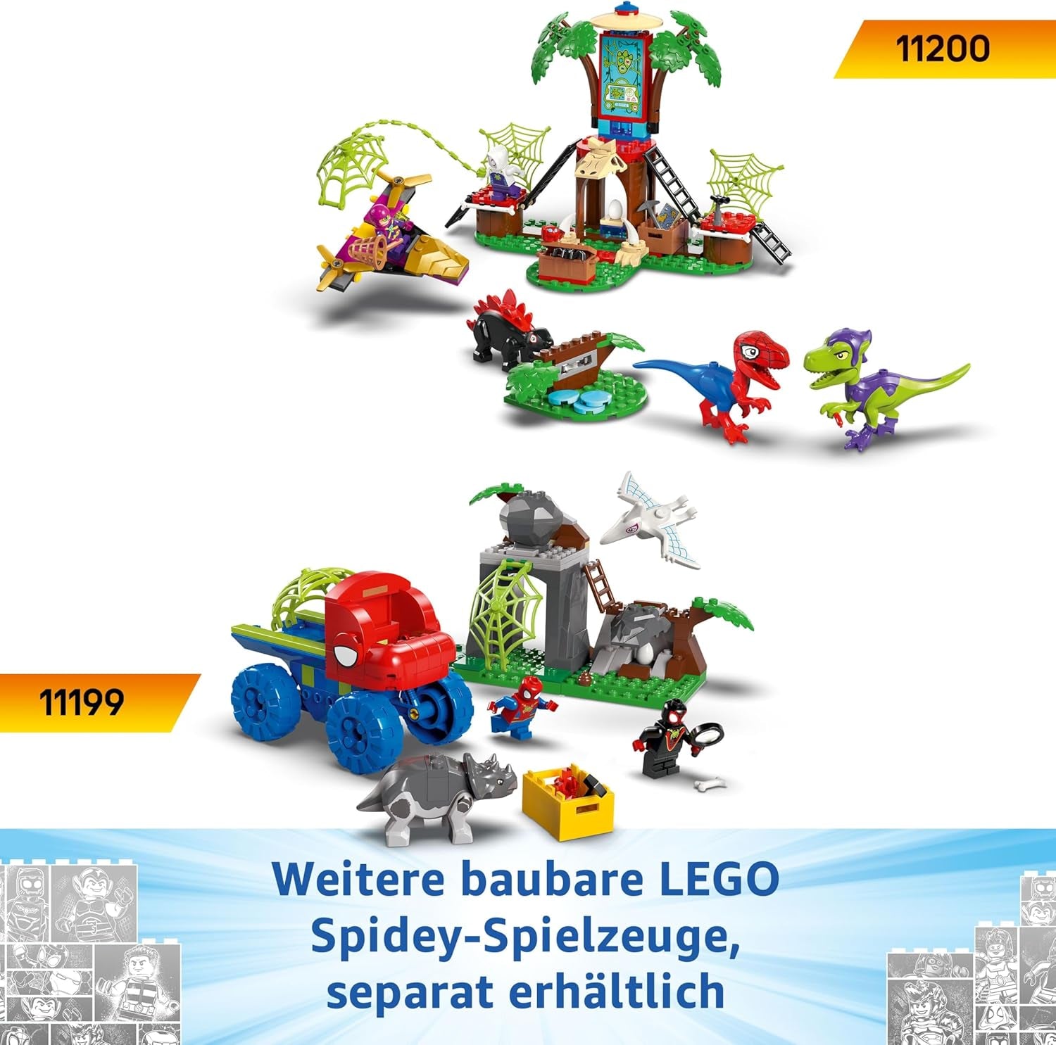 LEGO Marvel Actionspaß mit Spin und Electro in ihren Dino-Flitzern, baubares Superheldenauto für Jungen und Mädchen ab 4 Jahren, Helden Set mit Spielzeug Auto, Spidey und Seine Super-Freunde 11198