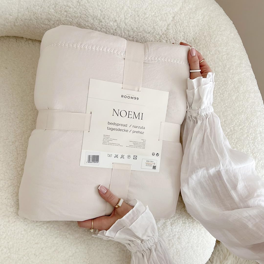 ROOM99 Noemi Couvre-lit élégant en crème 170 X 210 Cm Couvre-lit polyvalent comme couvre-lit ou canapé Jeté pour lit et canapé Style couette Idéal comme couvre-lit Lits et couvertures Besuche den ROOM99-Store