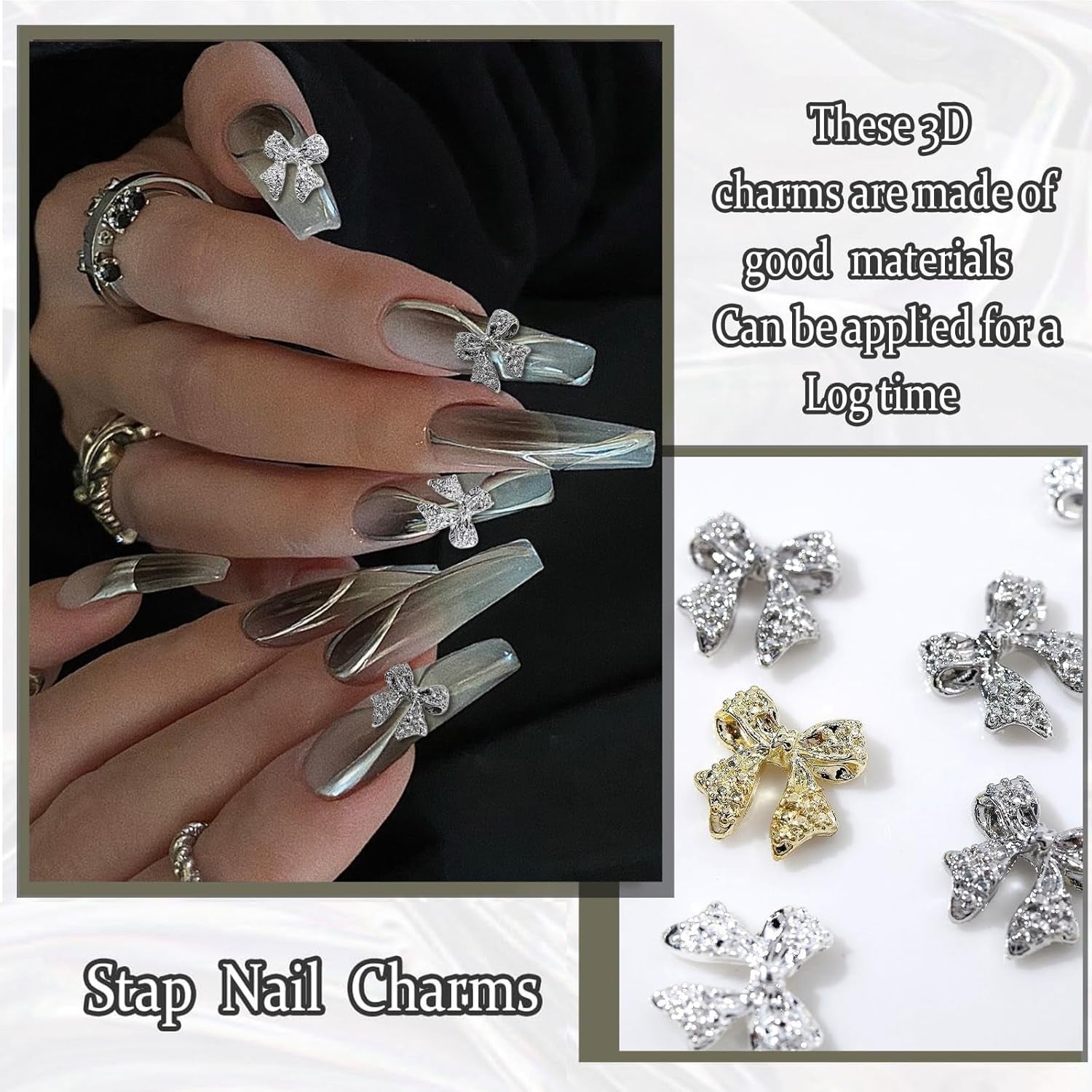 30 de bucăți de funde metalice pentru unghii, funde aurii, argintii și gri, accesorii pentru unghii, decorațiuni pentru unghii pentru femei și fete, design de unghii artizanal