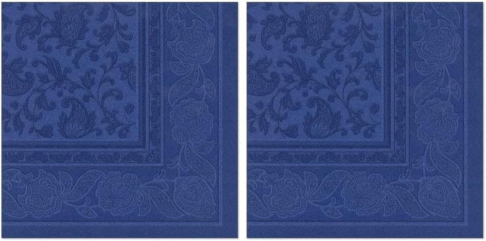 50 serviettes "Collection ROYAL" pli 1/4 40 Cm X 40 Cm bleu foncé "Ornements"