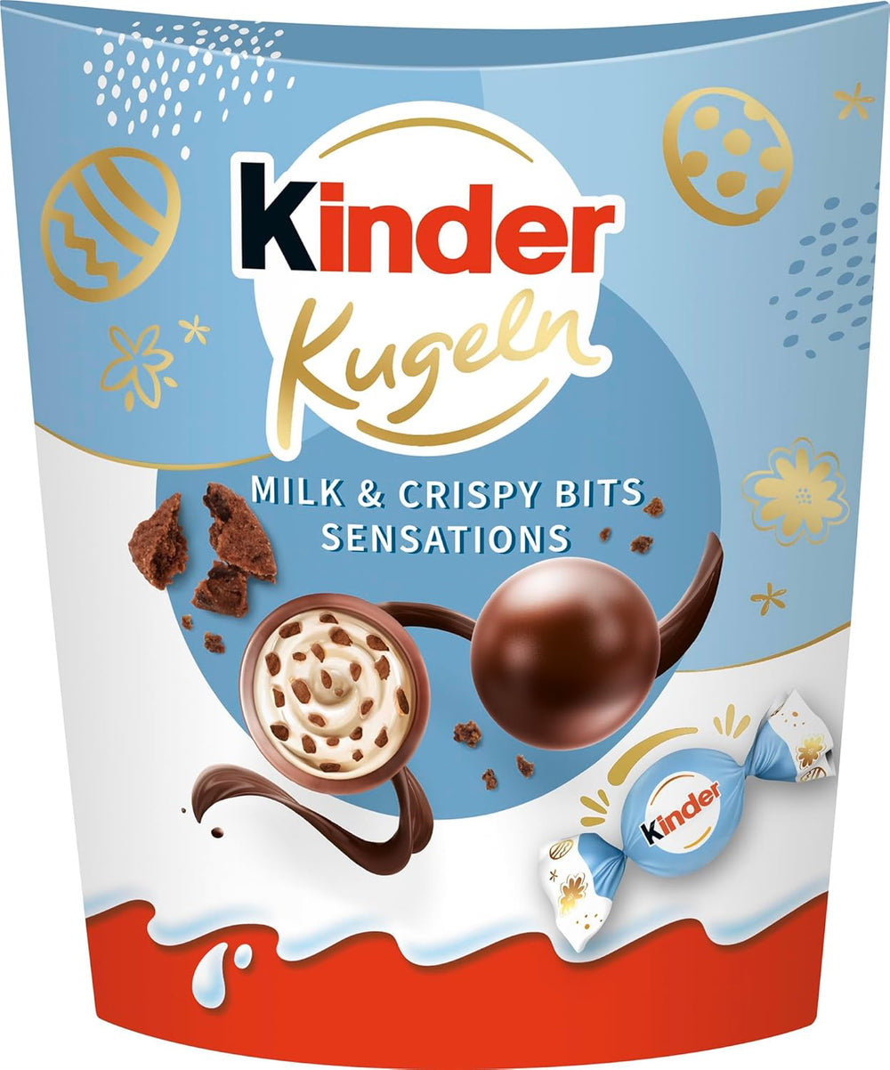 Kinder Balls Milk & Crispy Bits Sensations 90g – Boules de chocolat au lait fourrées au lait et pépites de cacao – Chocolat de Pâques, bonbons de Pâques – Cadeau et souvenir de Pâques