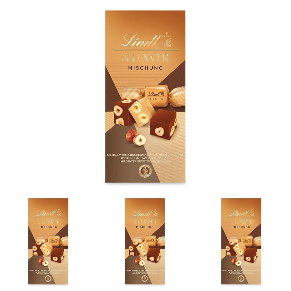 Chocolat Lindt | Mélange pour sac NUXOR | 103g | Cubes de chocolat crémeux au Gianduja en trois assortiments avec noisettes entières grillées | Cadeau chocolat