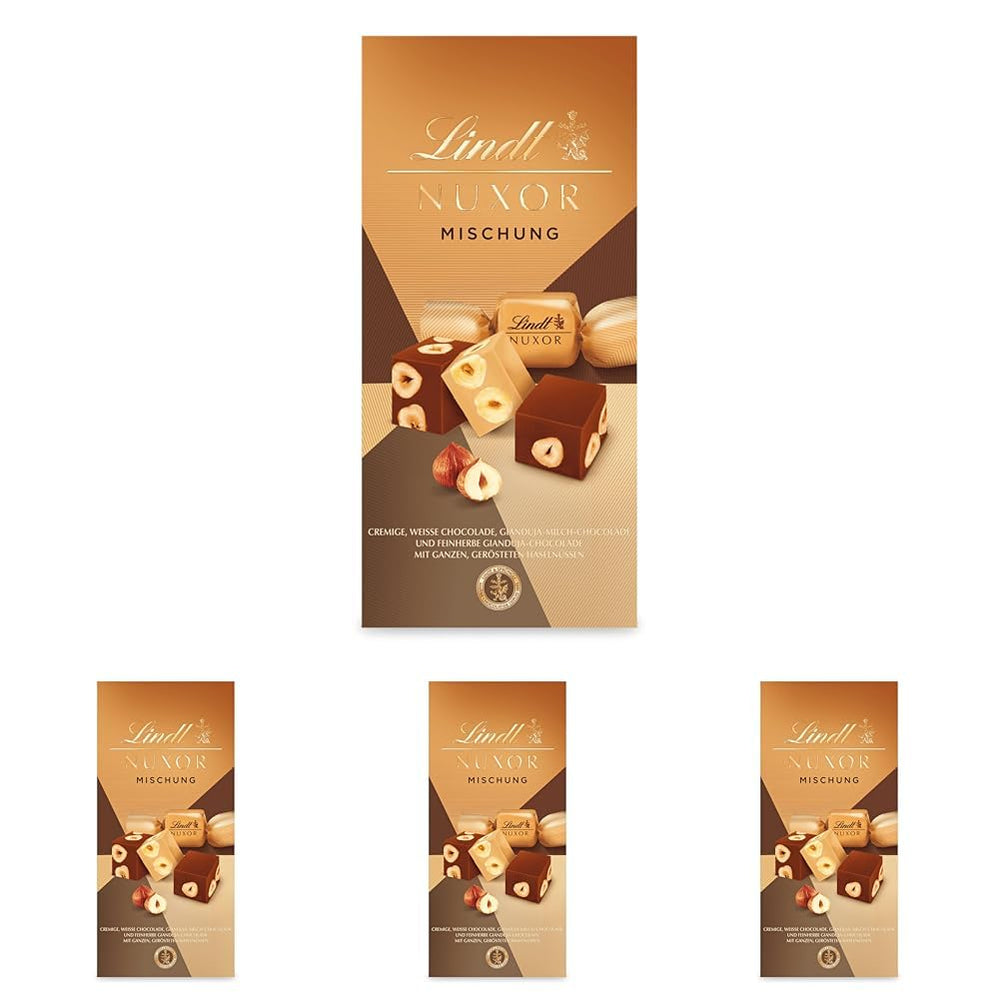 Chocolat Lindt | Mélange pour sac NUXOR | 103g | Cubes de chocolat crémeux au Gianduja en trois assortiments avec noisettes entières grillées | Cadeau chocolat