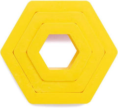 Ensemble d'emporte-pièces hexagonaux de décoration, plastique, jaune, 1,5/2,5/3,5 x 2,2 cm (paquet de 3)