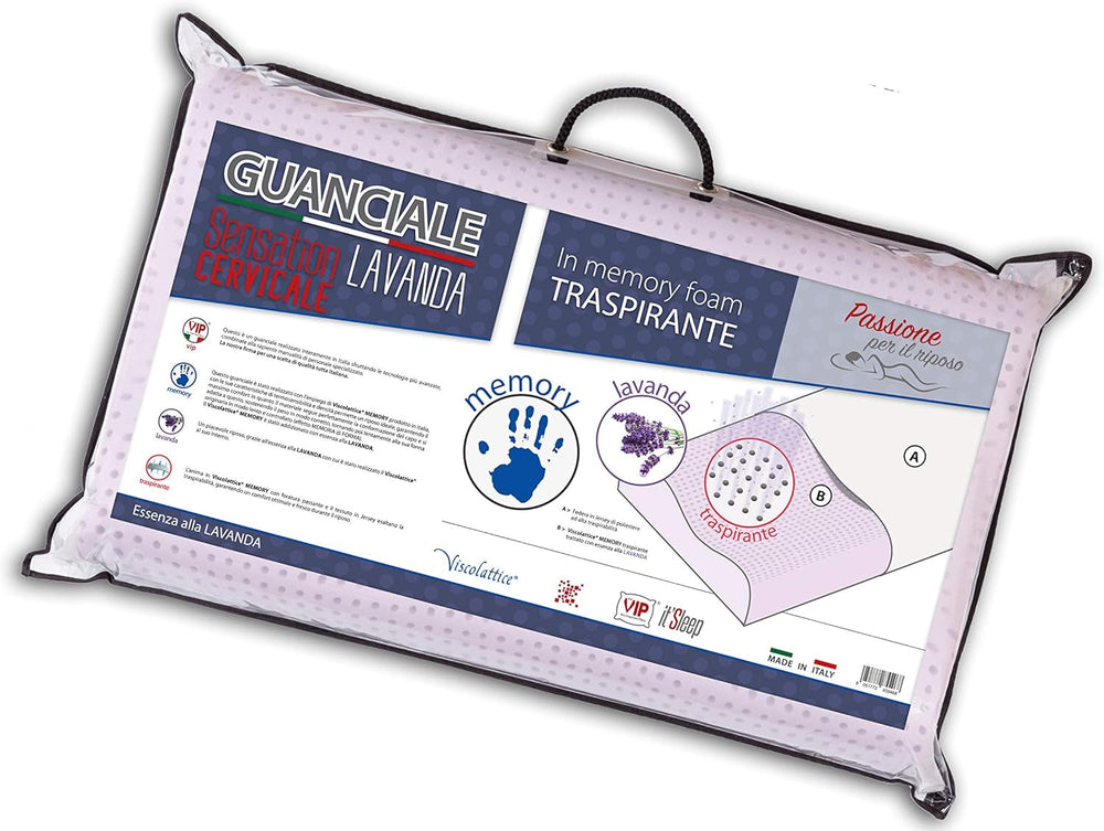 V.I.P. Oreiller Very Important Oreiller savon, boucles, mousse à mémoire de forme, avec traitement lavande, 42 X 72 X 11, Fabriqué en Italie, blanc, C.854492 Naty Shop oreillers standard Alb Viscolattice Memory Con Trattamento Lavender - Cervicale