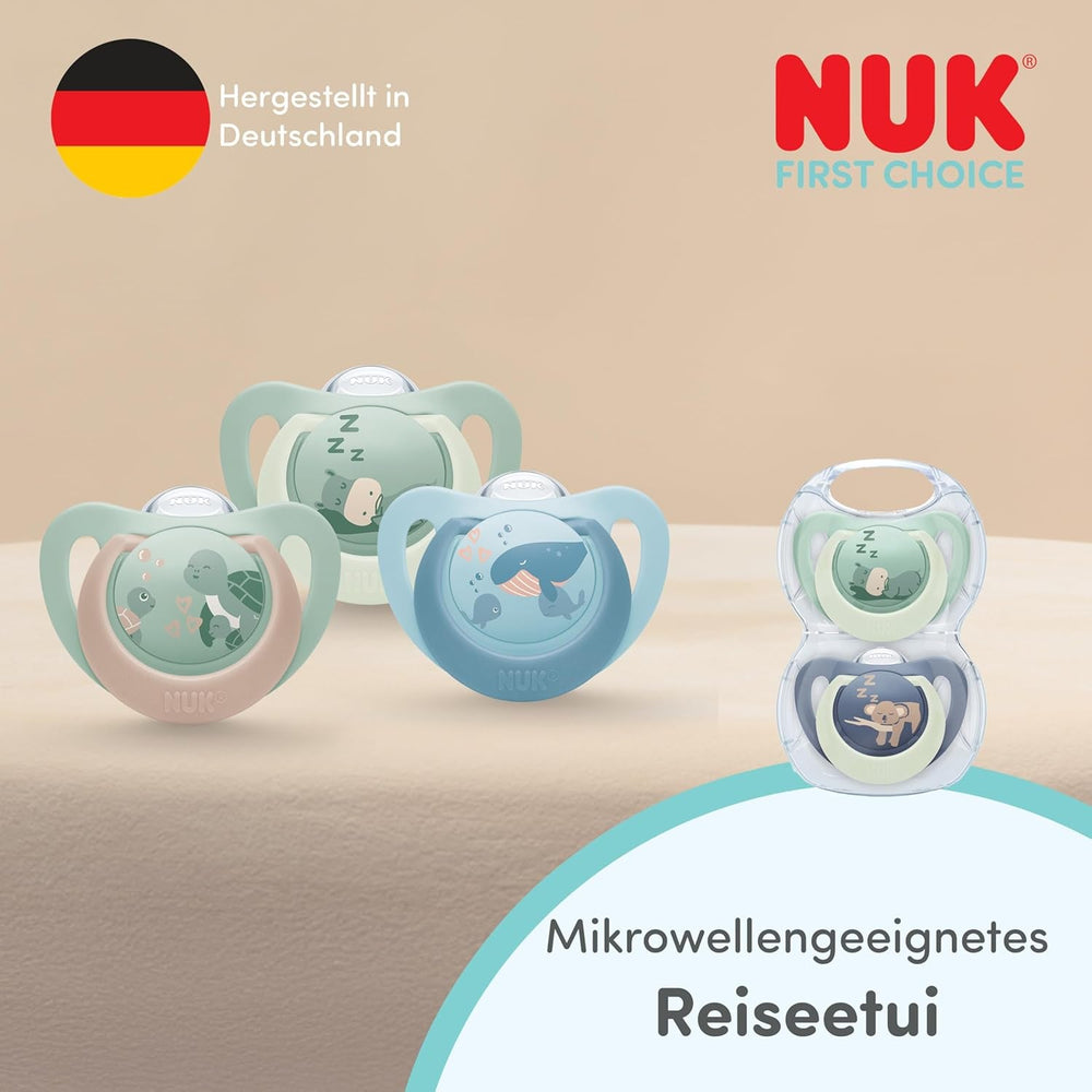 Sucettes NUK First Choice Night pour bébés | 6-18 mois | Sucettes orthodontiques qui brillent dans le noir | Apaise 99% des bébés** | Hippopotame/Koala | Paquet de 2