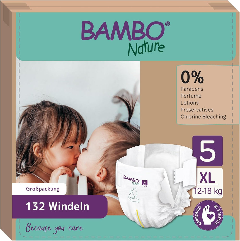 Couches pour bébé Bambo Nature, taille 1 (2-4 kg), boîte mensuelle de 132 unités | Couches haut de gamme avec protection améliorée contre les fuites | Confort et liberté ultimes pour les nouveau-nés | Couches testées dermatologiquement