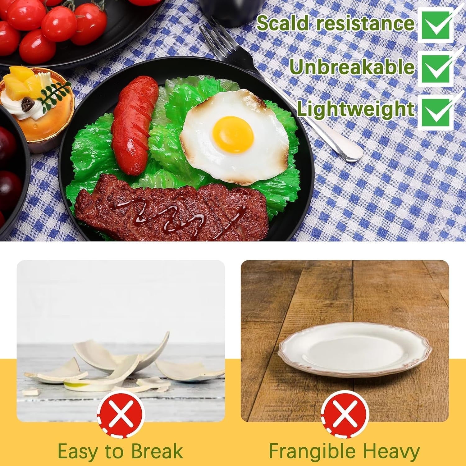 Vaisselle de camping Ensemble de vaisselle en plastique réutilisable léger de 32 pièces pour 8 personnes comprenant des bols, des assiettes, des tasses, une vaisselle de pique-nique incassable en plastique écologique