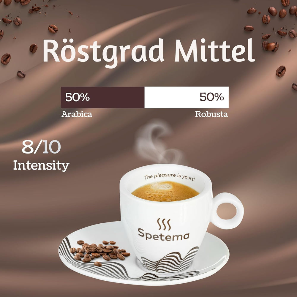 Barre à expresso Spetema Kaffeebohnen Ragazzi - 50 % Arabica et 50 % Robusta, intensité 8/10, Mittlere Röstung, Zartes Aroma & Dichtes Geschmackserlebnis, 1 kg.